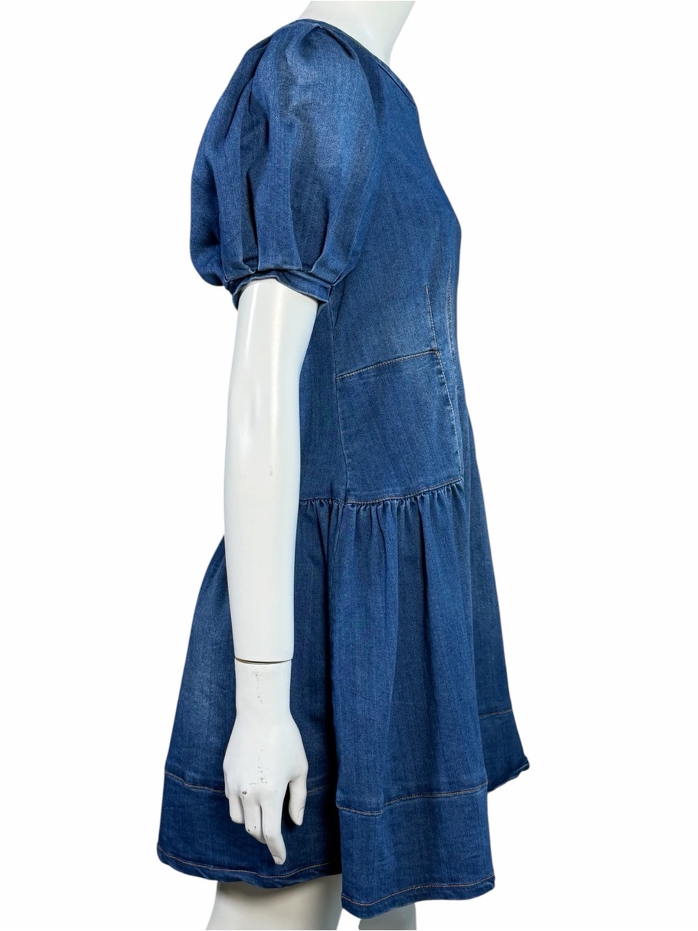 Habitual Girls Denim Mini Dress Puff Sleeve A-Line Stretch Blue Size 16 - Picture 5 of 11